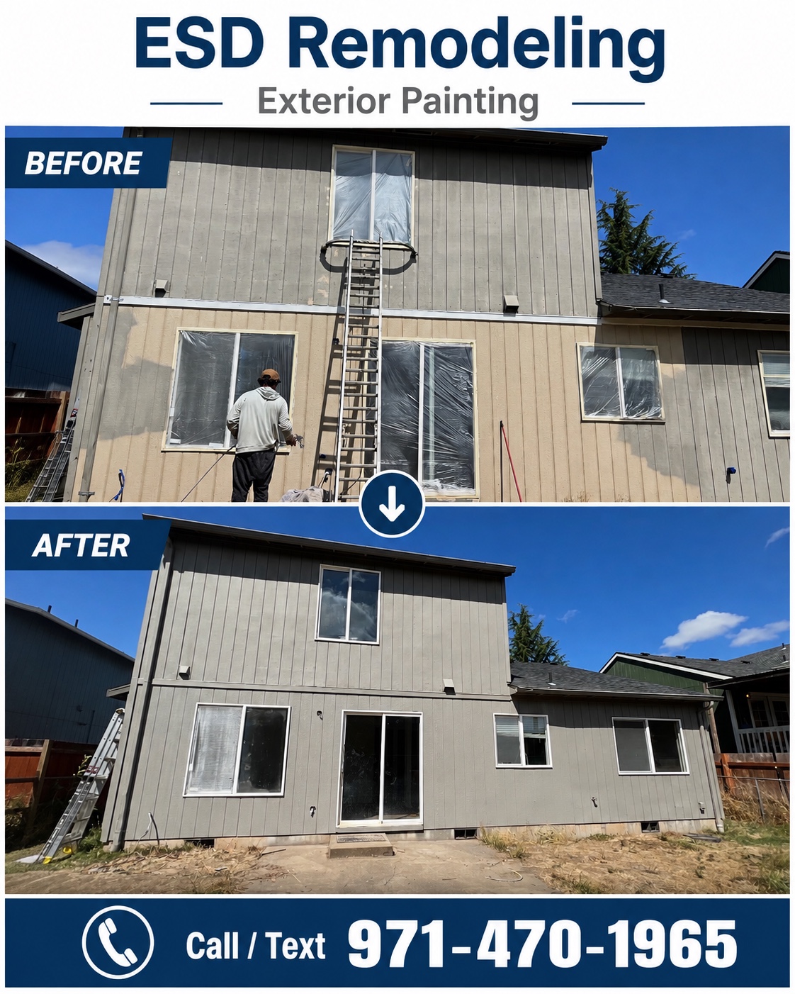 Before and after comparison of an ESD Remodeling exterior painting project